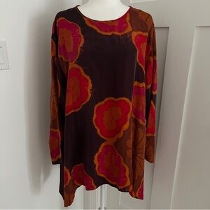 Vintage Anne Pinkerton 100% Silk Modern Asymmetric Blouse Floral Top Sz S *E3